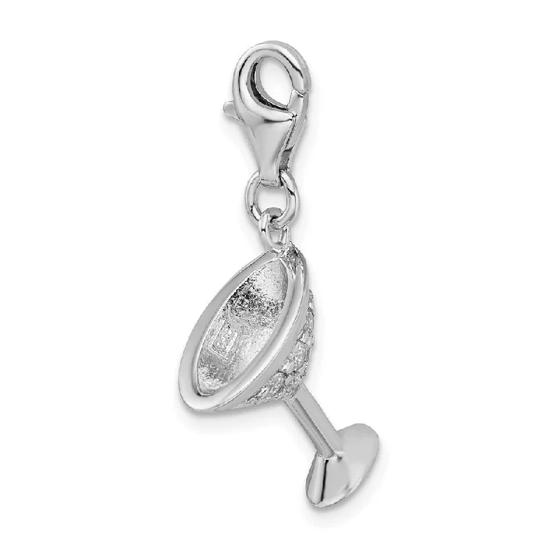 mother’s birthstone necklace -Diamond2Deal 925 Sterling Silver Rhodium-plated Polished 3-D CZ Martini Glass Charm with Fancy Lobster Clasp