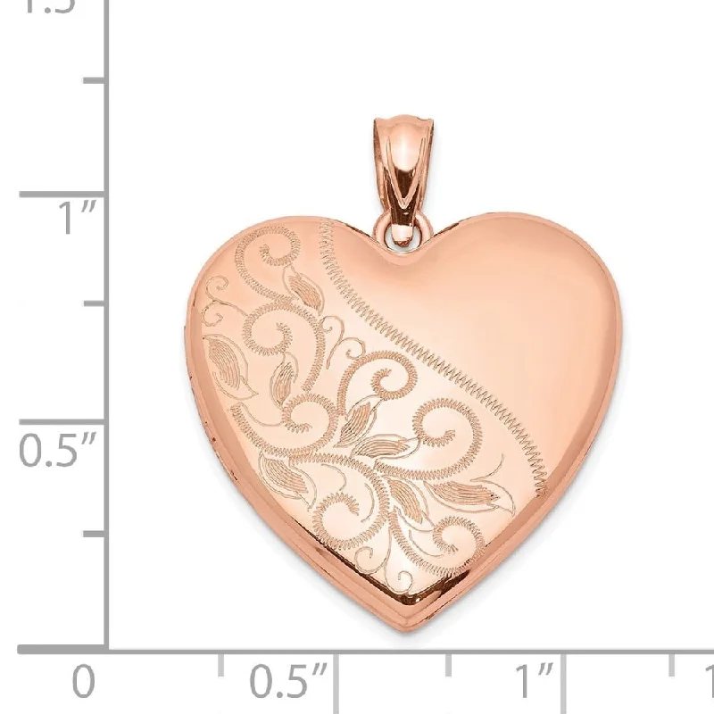 engraved photo necklace -Diamond2Deal 925 Sterling Silver Rose Gold-plated 24mm Scrolled Heart Family Locket