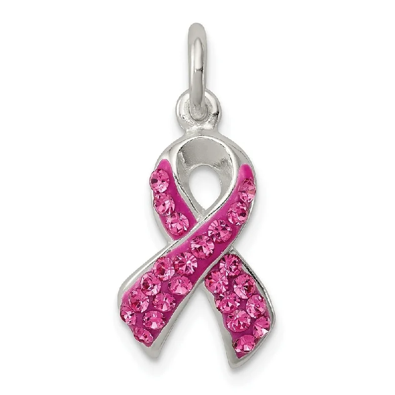 double layer crystal necklace -Diamond2Deal 925 Sterling Silver Stellux Crystal Pink Awareness Ribbon Pendant (L- 19 mm, W- 10 mm)