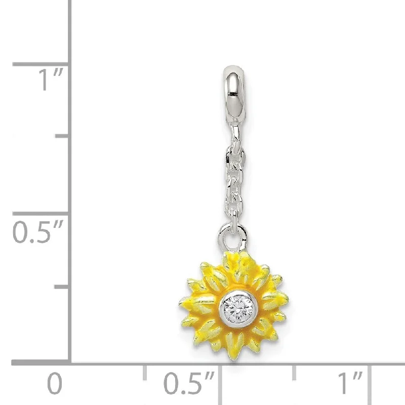 classic gold chain necklace -Diamond2Deal 925 Sterling Silver Yellow Enameled Flower CZ 1/2" Dangle Enhancer Pendant (L- 26 mm, W- 9 mm)