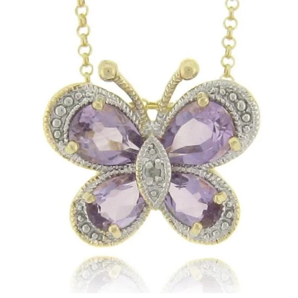 custom gemstone necklace -Dolce Giavonna 18k Gold over Silver Amethyst and Diamond Accent Butterfly Necklace