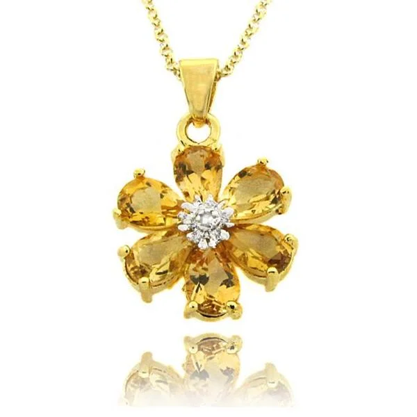 trendy chain necklace for women -Dolce Giavonna 18k Gold over Silver Citrine and Diamond Accent Flower Necklace