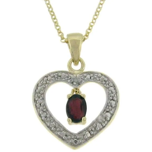 engraved circle necklace -Dolce Giavonna 18k Gold over Sterling Silver Garnet and Diamond Accent Heart Necklace