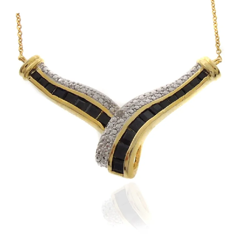 bold statement necklace gold -Dolce Giavonna 18k Gold Overlay Sapphire and Diamond Accent 'V' Necklace