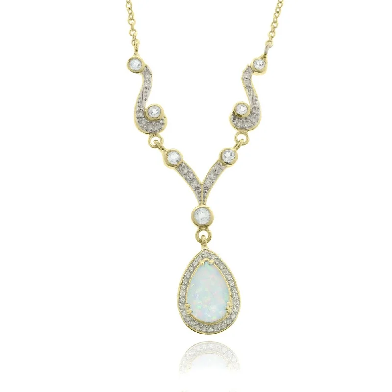 gold link chain necklace -Dolce Giavonna 18k Gold Overlay Synthetic Opal, Topaz and Diamond Necklace