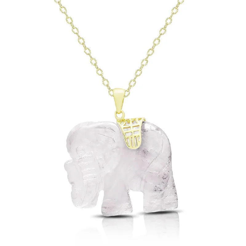 moon charm necklace gold -Dolce Giavonna Gold Over Silver Carved Rose Quartz Elephant Necklace