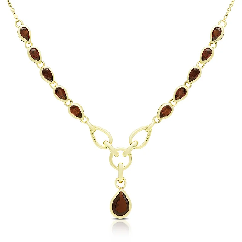 sun and moon pendant necklace -Dolce Giavonna Gold Over Silver Garnet Teardrop Necklace