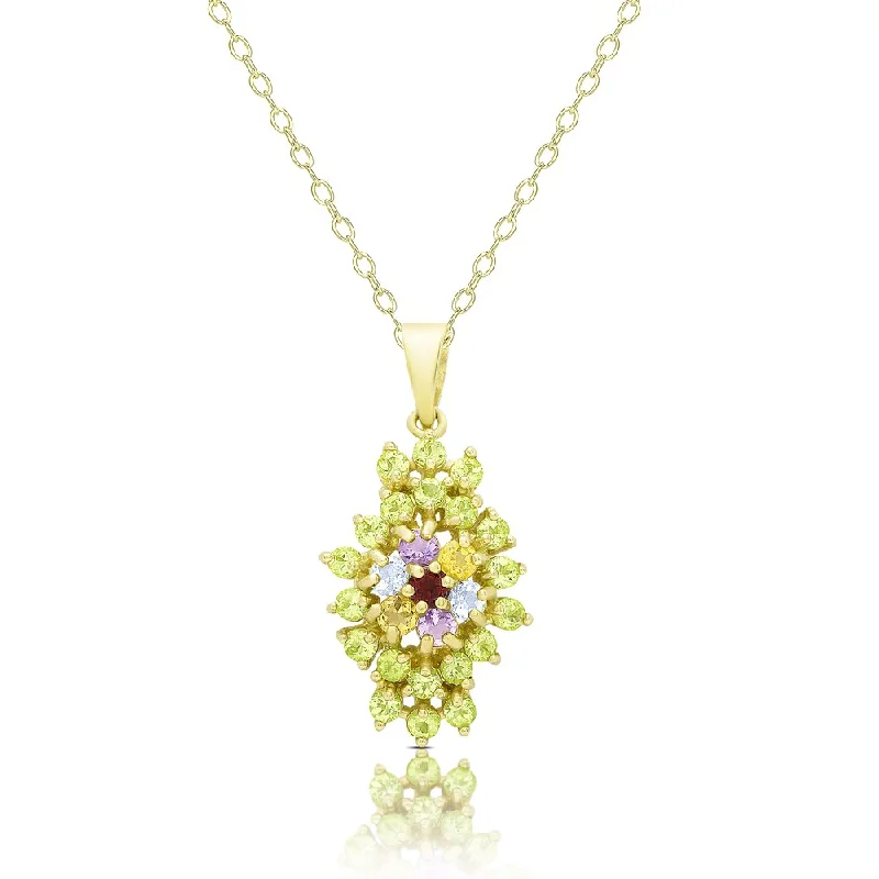 snake chain pendant necklace -Dolce Giavonna Gold Over Silver Multi Gemstone Flower Necklace