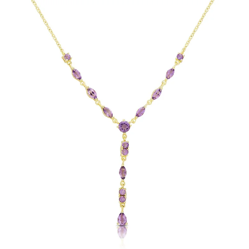 matching necklaces for couples -Dolce Giavonna Gold Over Sterling Silver Amethyst 'Y' Necklace