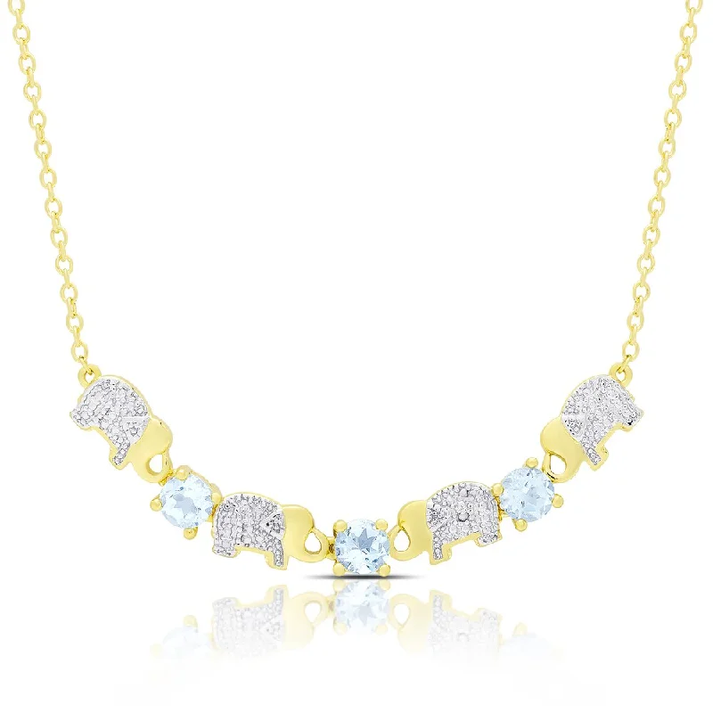 gold link chain necklace -Dolce Giavonna Gold Over Sterling Silver Blue Topaz and Diamond Accent Elephant Necklace