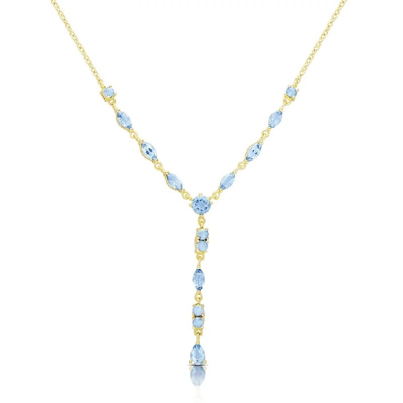 personalized message necklace -Dolce Giavonna Gold Over Sterling Silver Blue Topaz 'Y' Necklace