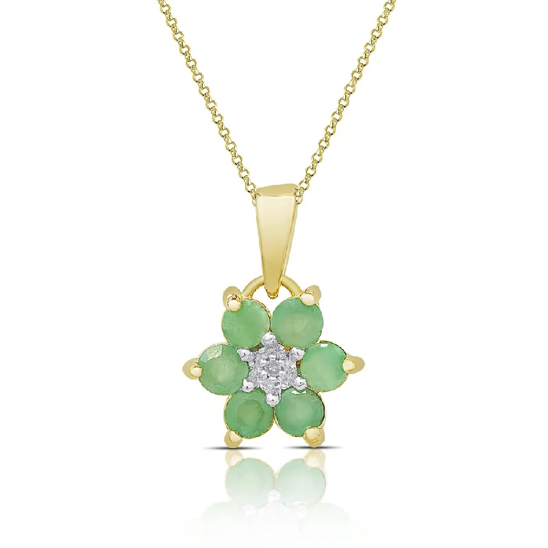 crystal flower necklace -Dolce Giavonna Gold over Sterling Silver Emerald and Diamond Accent Flower Necklace