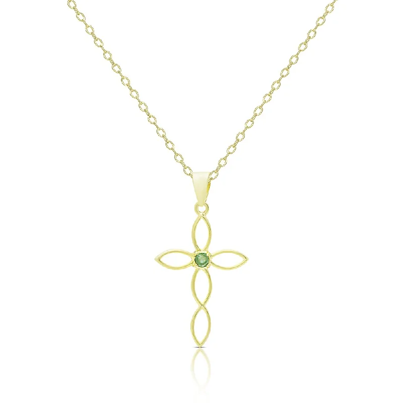 elegant silver pendant -Dolce Giavonna Gold Over Sterling Silver Emerald Cross Design Necklace