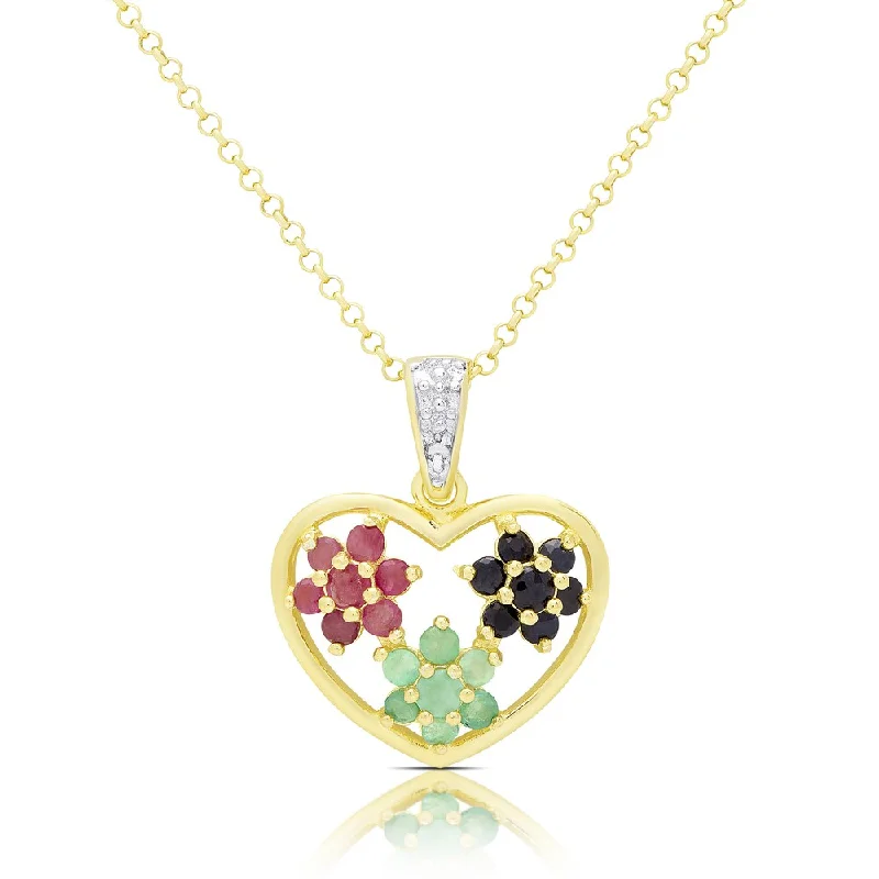 moon and stars pendant necklace -Dolce Giavonna Gold Over Sterling Silver Gemstone and Diamond Accent Heart Necklace