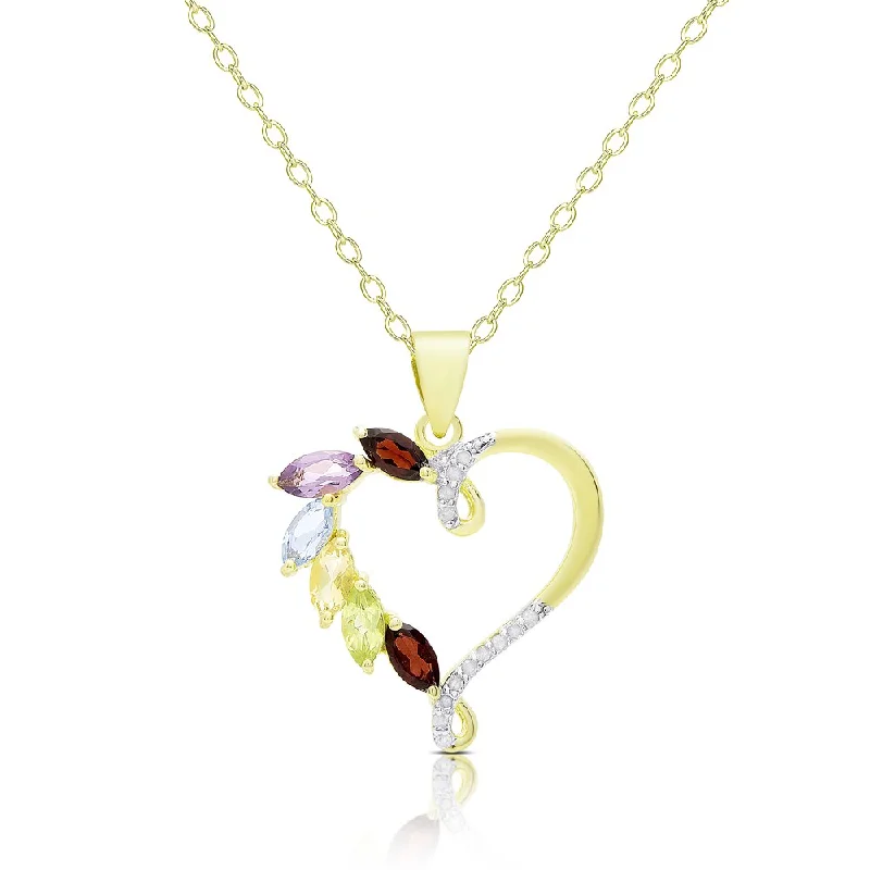 crystal diamond necklace -Dolce Giavonna Gold Over Sterling Silver Multi Gemstone and .08ct TDW Diamond Heart Necklace