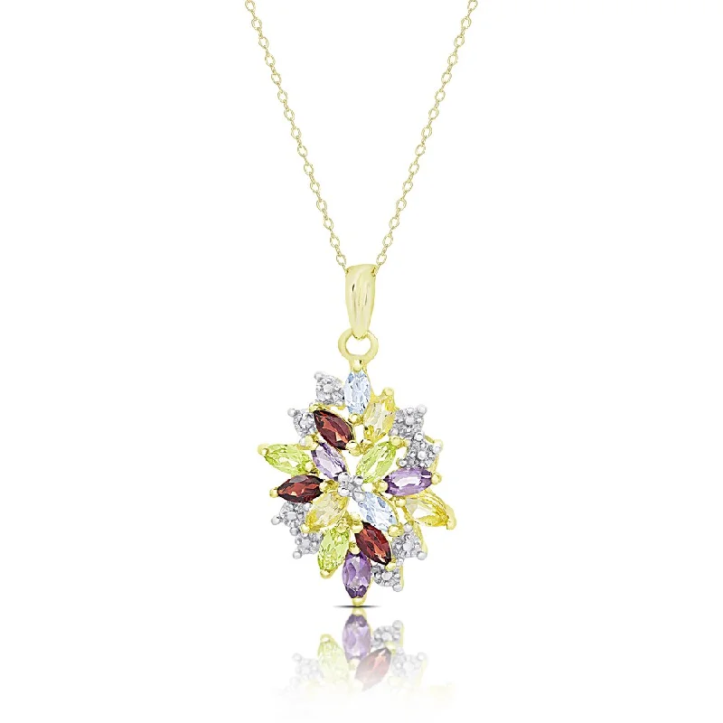 silver tree of life necklace -Dolce Giavonna Gold Over Sterling Silver Multi Gemstone and Diamond Accent Flower Necklace