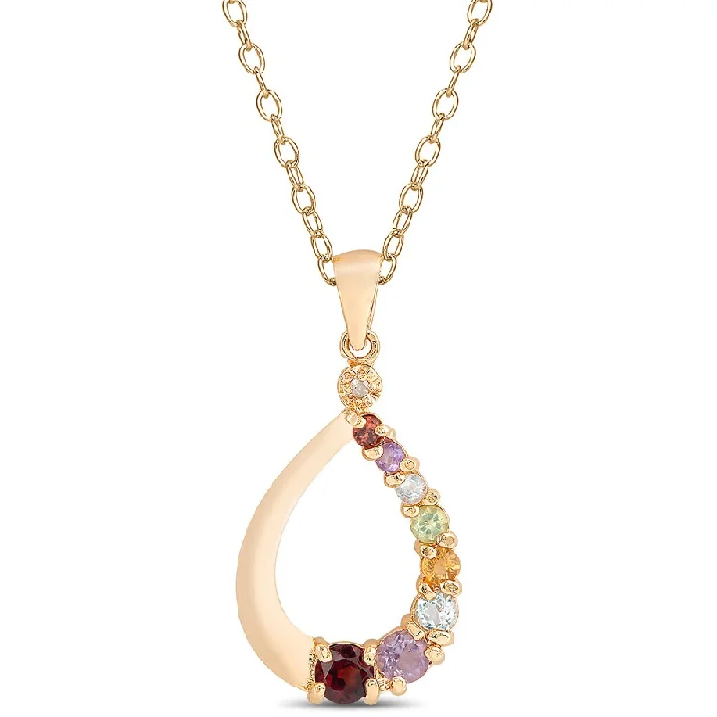 elegant gemstone necklace -Dolce Giavonna Gold over Sterling Silver Multi-gemstone and Diamond Accent Teardrop Necklace