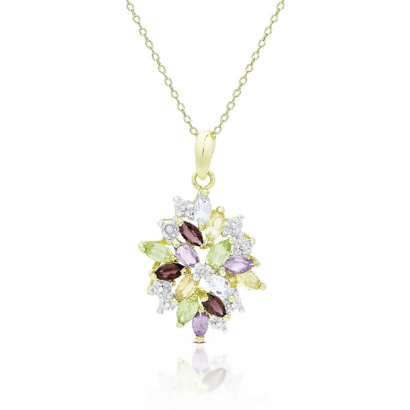 infinity pendant necklace -Dolce Giavonna Gold Over Sterling Silver Multi Gemstone Cluster Necklace