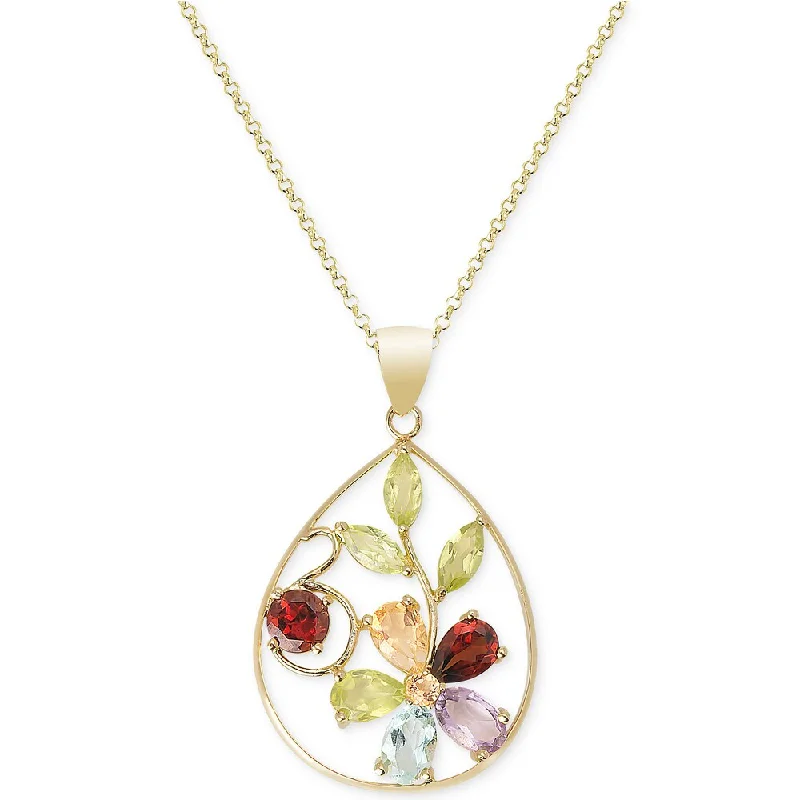 layered gold pendant necklace -Dolce Giavonna Gold Over Sterling Silver Multi Gemstone Flower Design Necklace