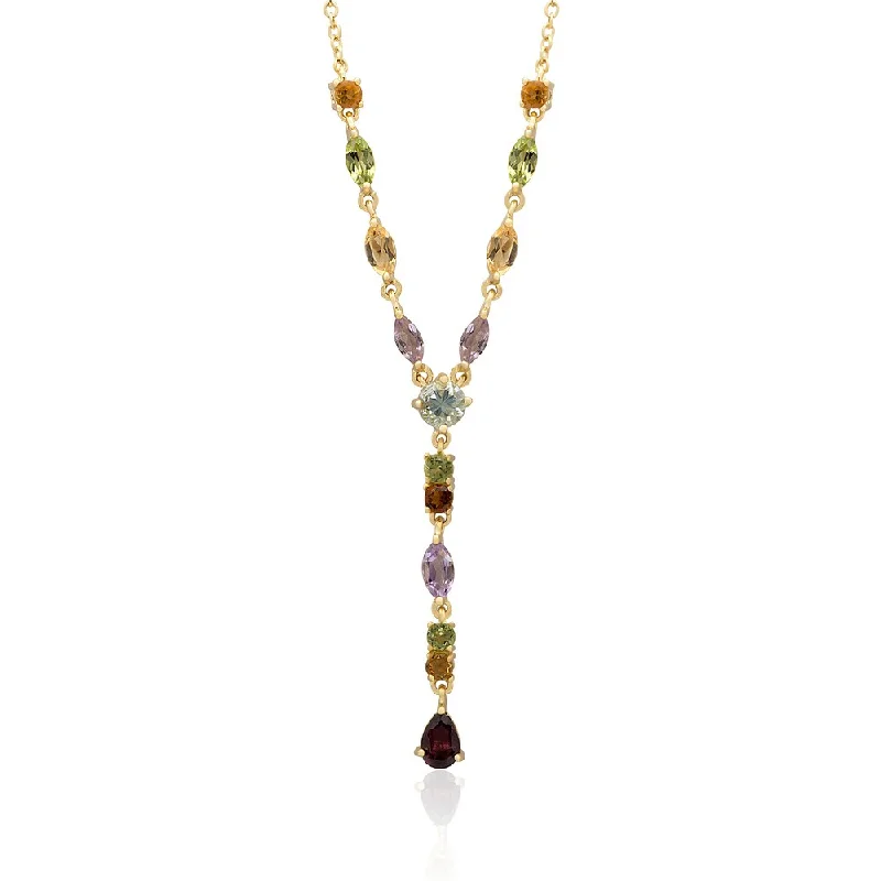 elegant heart pendant necklace -Dolce Giavonna Gold Over Sterling Silver Multi Gemstone Frontal Necklace