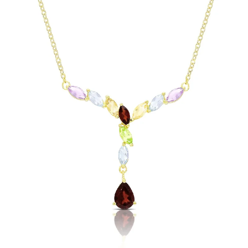 couple’s name necklace -Dolce Giavonna Gold Over Sterling Silver Multi Gemstone 'Y' Design Necklace