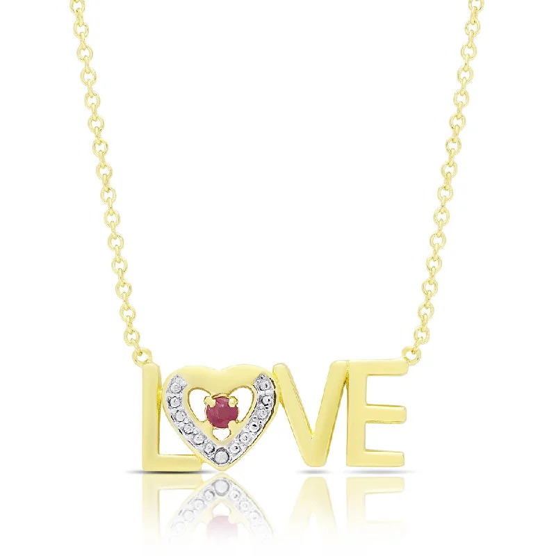 silver angel pendant necklace -Dolce Giavonna Gold Over Sterling Silver Ruby and Diamond Accent 'Love' Necklace