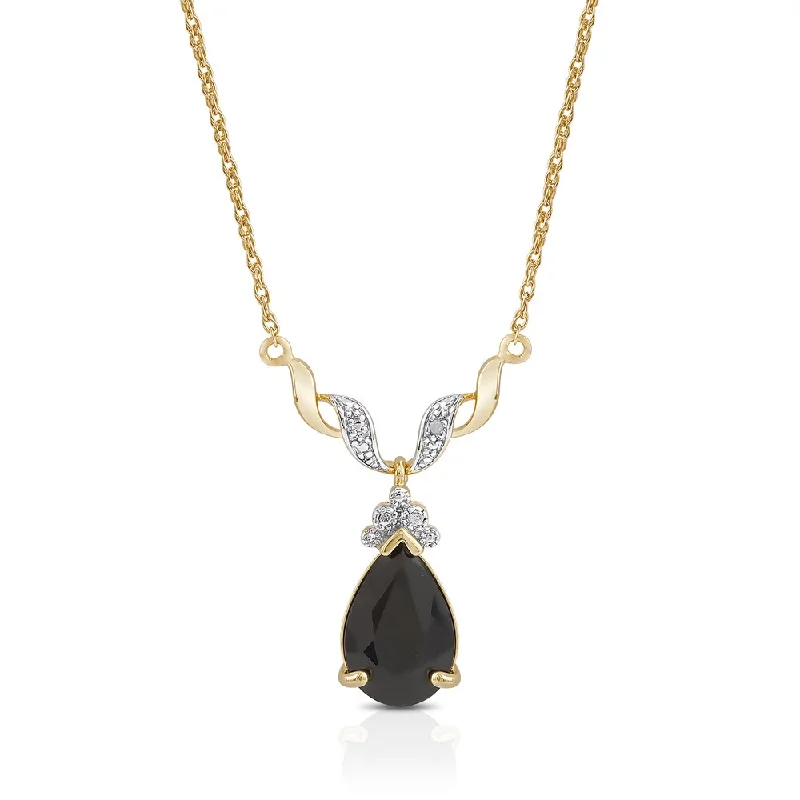 geometric triangle necklace -Dolce Giavonna Gold Over Sterling Silver Sapphire and Diamond Accent Teardrop Necklace