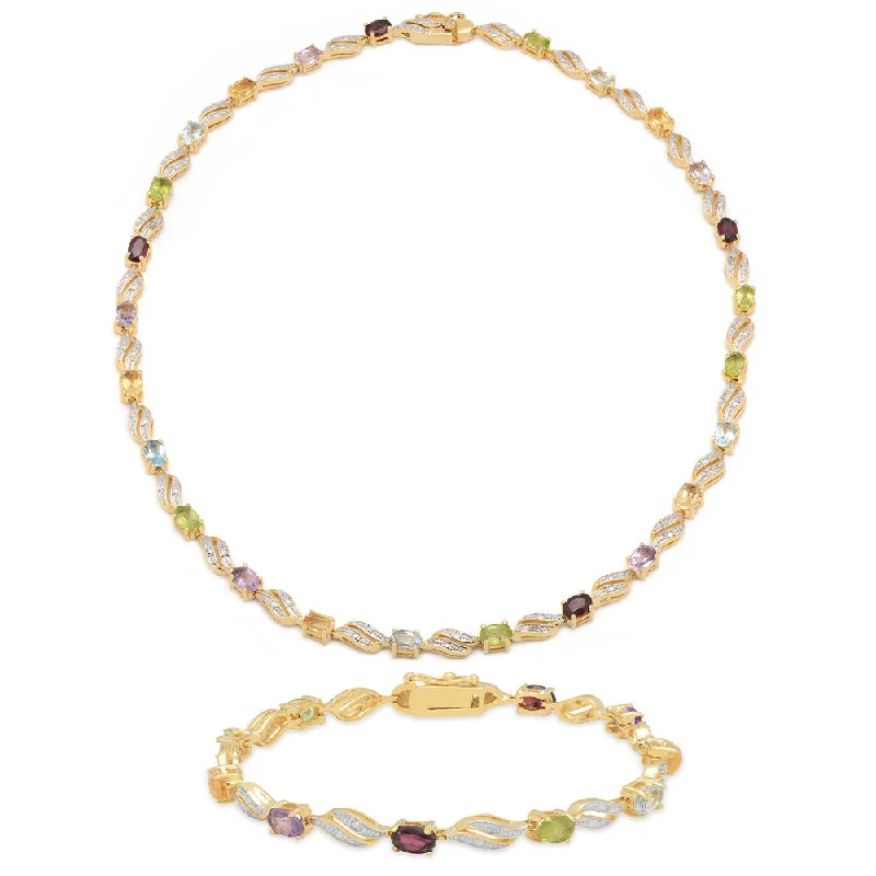 retro chain necklace for men -Dolce Giavonna Gold Overlay Multi-gemstone/ Diamond Accent Swirl Necklace with Bonus Bracelet