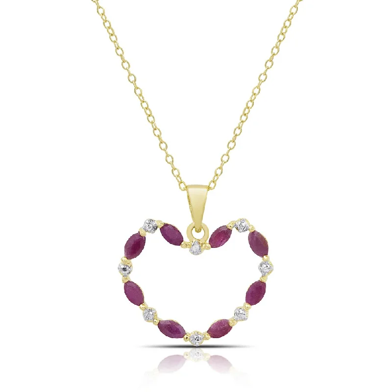 gold initial necklace personalized -Dolce Giavonna Gold Overlay Ruby and Diamond Accent Heart Necklace