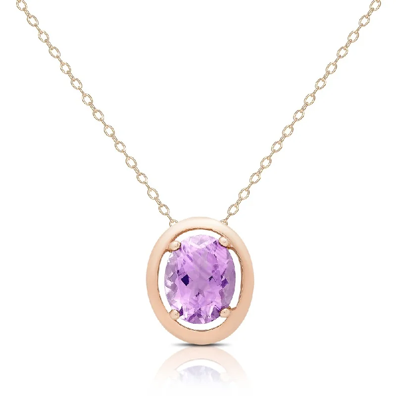 women’s pendant necklace -Dolce Giavonna Rose Gold Over Silver Pink Amethyst Oval Necklace