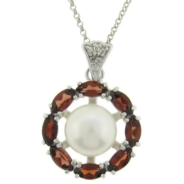 geometric pendant for men -Dolce Giavonna Silver Freshwater Pearl, Garnet and Diamond Accent Necklace (9 mm)