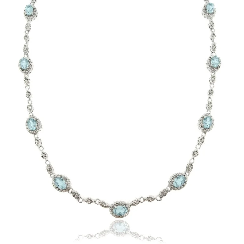 retro chain necklace for men -Dolce Giavonna Silver Overlay 8ct Blue Topaz and Diamond Accent Oval Link Necklace