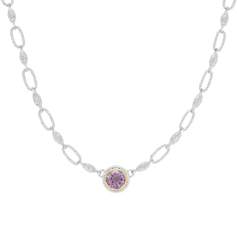 gemstone pendant gold necklace -Dolce Giavonna Silver Overlay Amethyst Circle Necklace