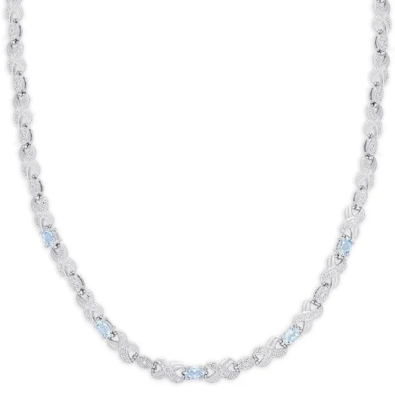 birthstone necklace for wife -Dolce Giavonna Silver Overlay Blue Topaz XO Necklace