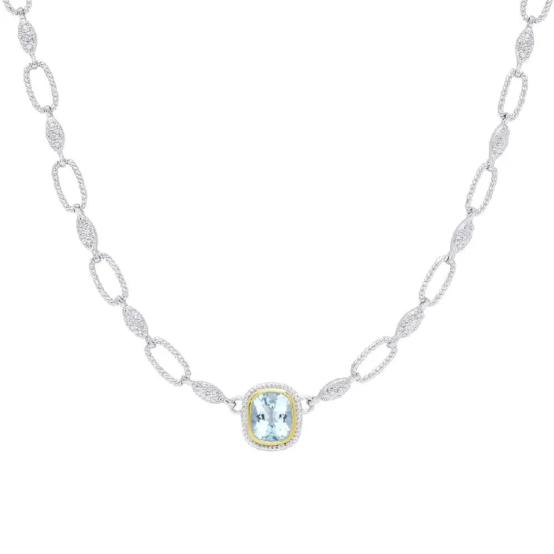 sterling silver love necklace -Dolce Giavonna Silver Overlay Cushion-Cut Blue Topaz Necklace