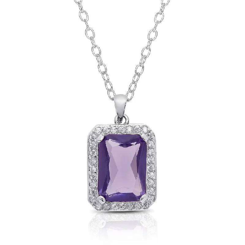 custom name necklace for mom -Dolce Giavonna Silver Overlay Simulated Tanzanite Emerald-cut Cubic Zirconia Necklace