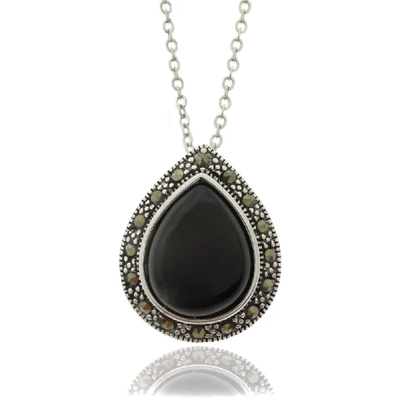 colorful chain necklace -Dolce Giavonna Silverplated Black Onyx Teardrop and Marcasite Necklace