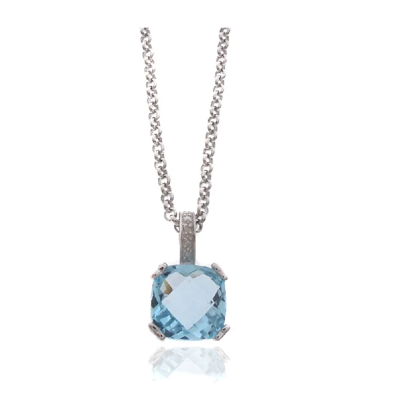 bohemian style pendant necklace -Dolce Giavonna Silverplated Blue Topaz and Diamond Accent Necklace