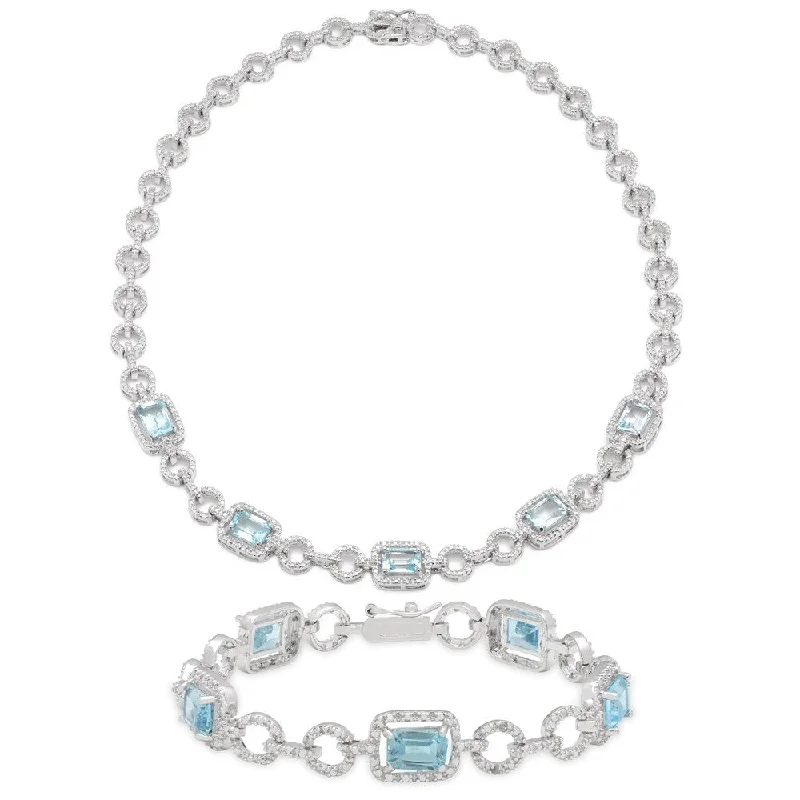 long gold chain necklace -Dolce Giavonna Silverplated Blue Topaz and Diamond Accent Necklace with Bonus Bracelet