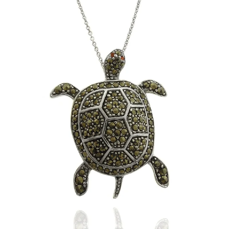 elegant gold choker necklace -Dolce Giavonna Silverplated Marcasite and Cubic Zirconia Turtle Necklace