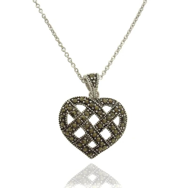 handmade pendant gold necklace -Dolce Giavonna Silverplated Marcasite Lattice Heart Necklace