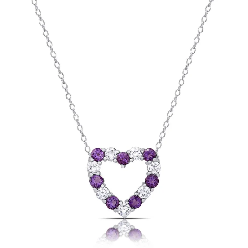 infinity bracelet and necklace set -Dolce Giavonna Sterling Silver Amethyst and Cubic Zirconia Heart Necklace