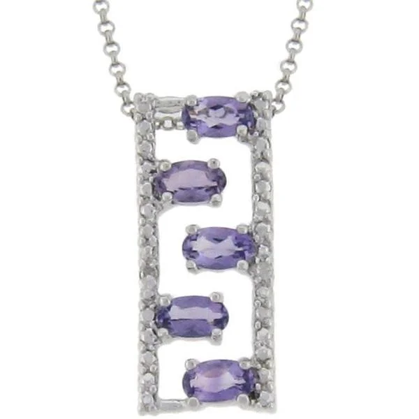 initial pendant necklace gold -Dolce Giavonna Sterling Silver Amethyst and Diamond Accent Ladder Necklace