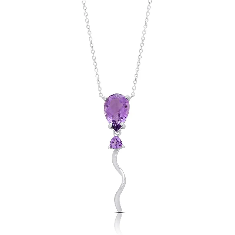 unique pendant necklace for women -Dolce Giavonna Sterling Silver Amethyst Balloon Necklace