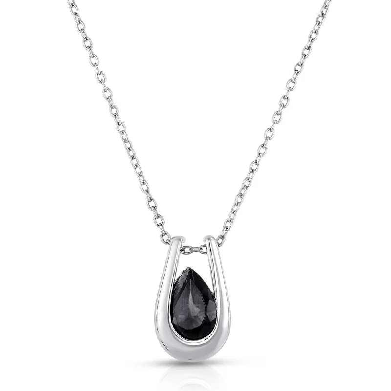 couple’s name necklace -Dolce Giavonna Sterling Silver Black Spinel Teardrop Necklace