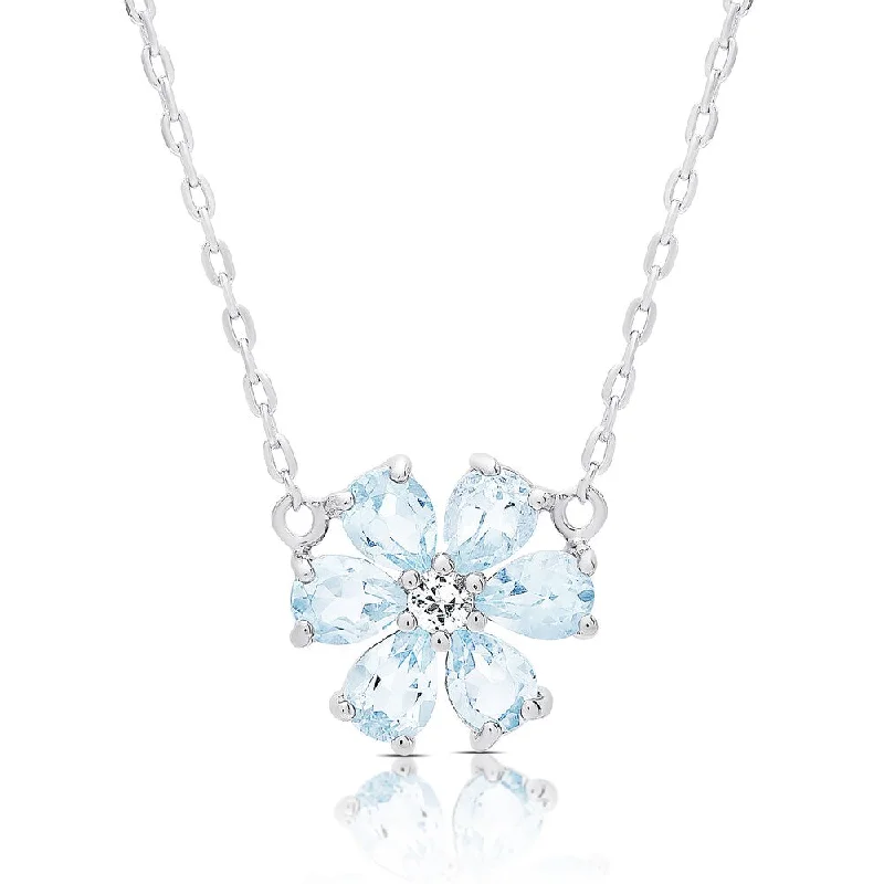 unique gemstone necklace -Dolce Giavonna Sterling Silver Blue and White Topaz Flower Necklace