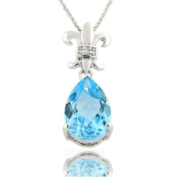 vintage style gold necklace -Dolce Giavonna Sterling Silver Blue Topaz and Diamond Accent Fleur De Lis Necklace