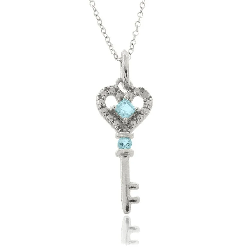 heart shaped crystal necklace -Dolce Giavonna Sterling Silver Blue Topaz and Diamond Accent Key Necklace