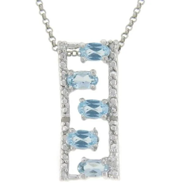 men’s leather necklace -Dolce Giavonna Sterling Silver Blue Topaz and Diamond Accent Ladder Necklace