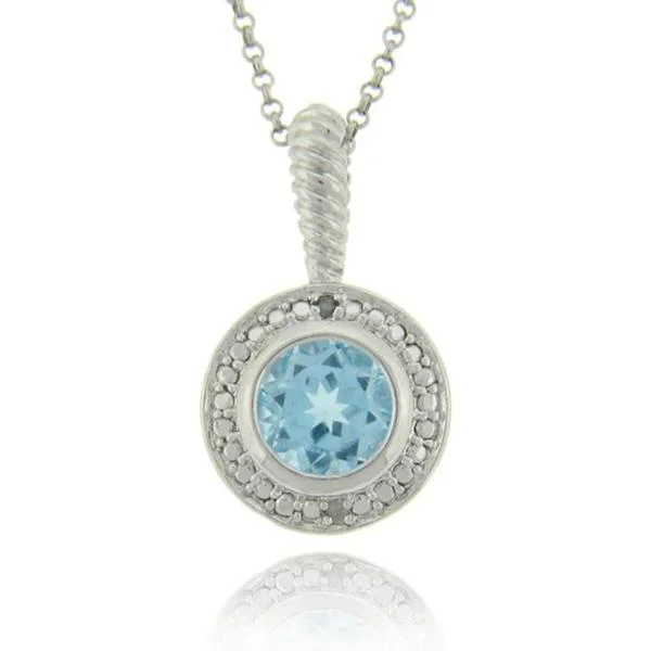 large crystal pendant necklace -Dolce Giavonna Sterling Silver Blue Topaz and Diamond Accent Necklace